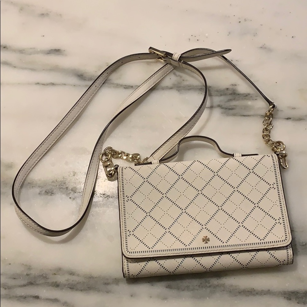 TORY BURCH WHITE CROSSBODY WALLET
